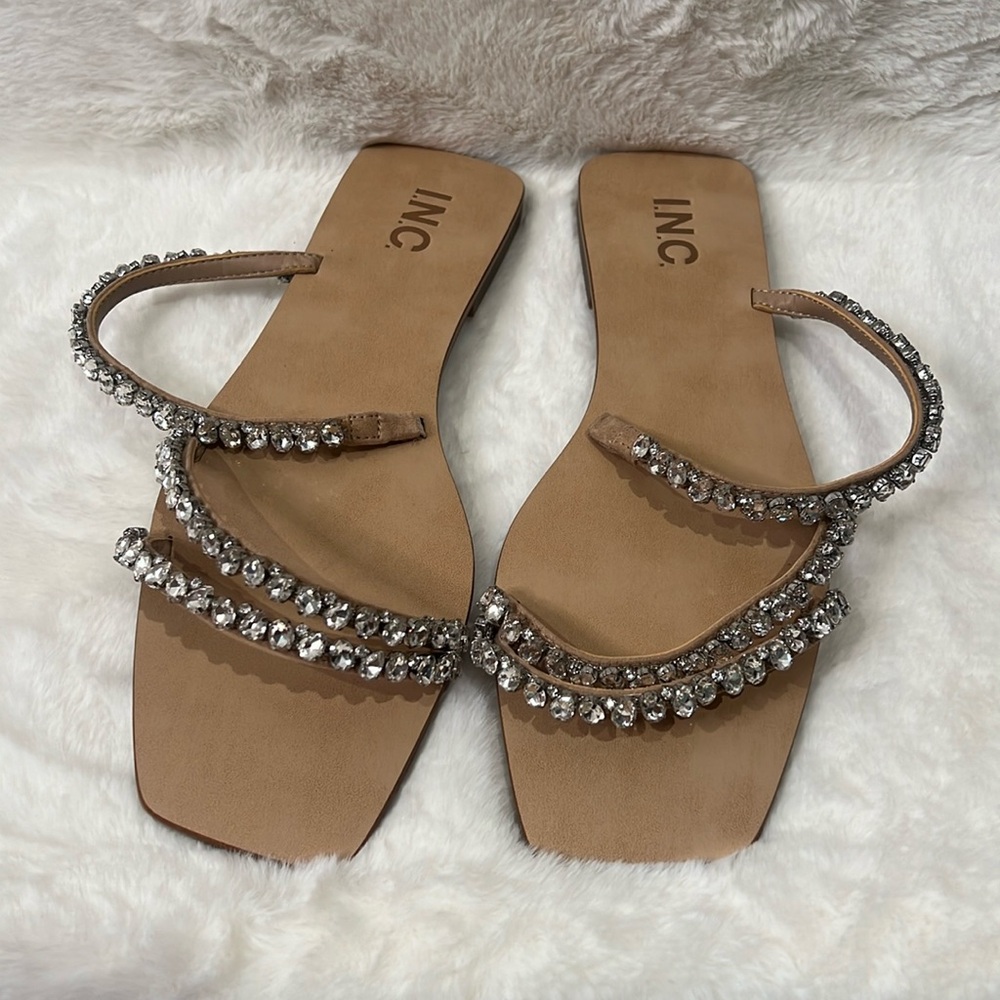 INC Pommona Rhinestone Slip On Flat Sandals